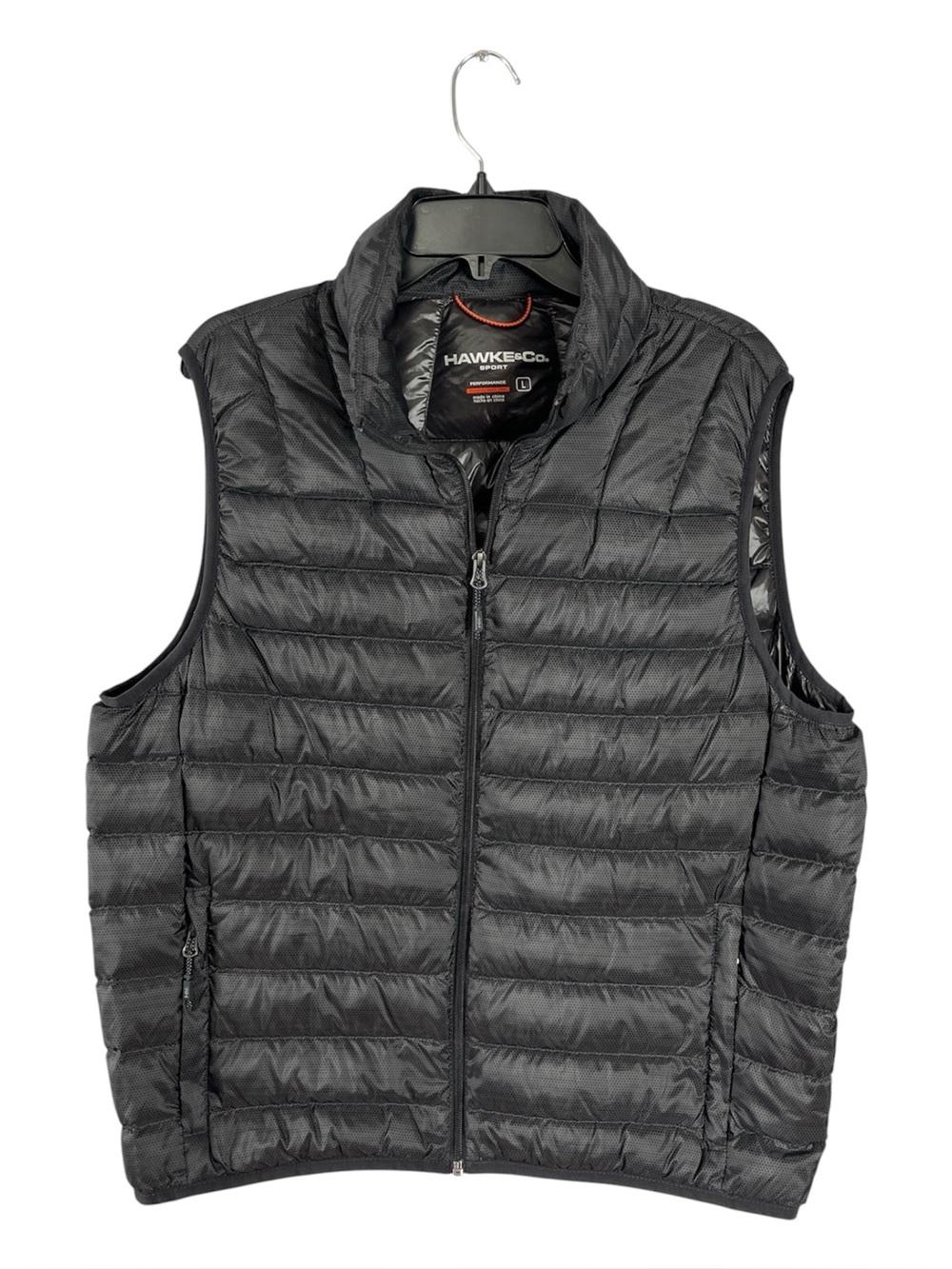 NWOT Hawke & Co Men's L Real Duck Down Packable Puffer Vest Black Textured